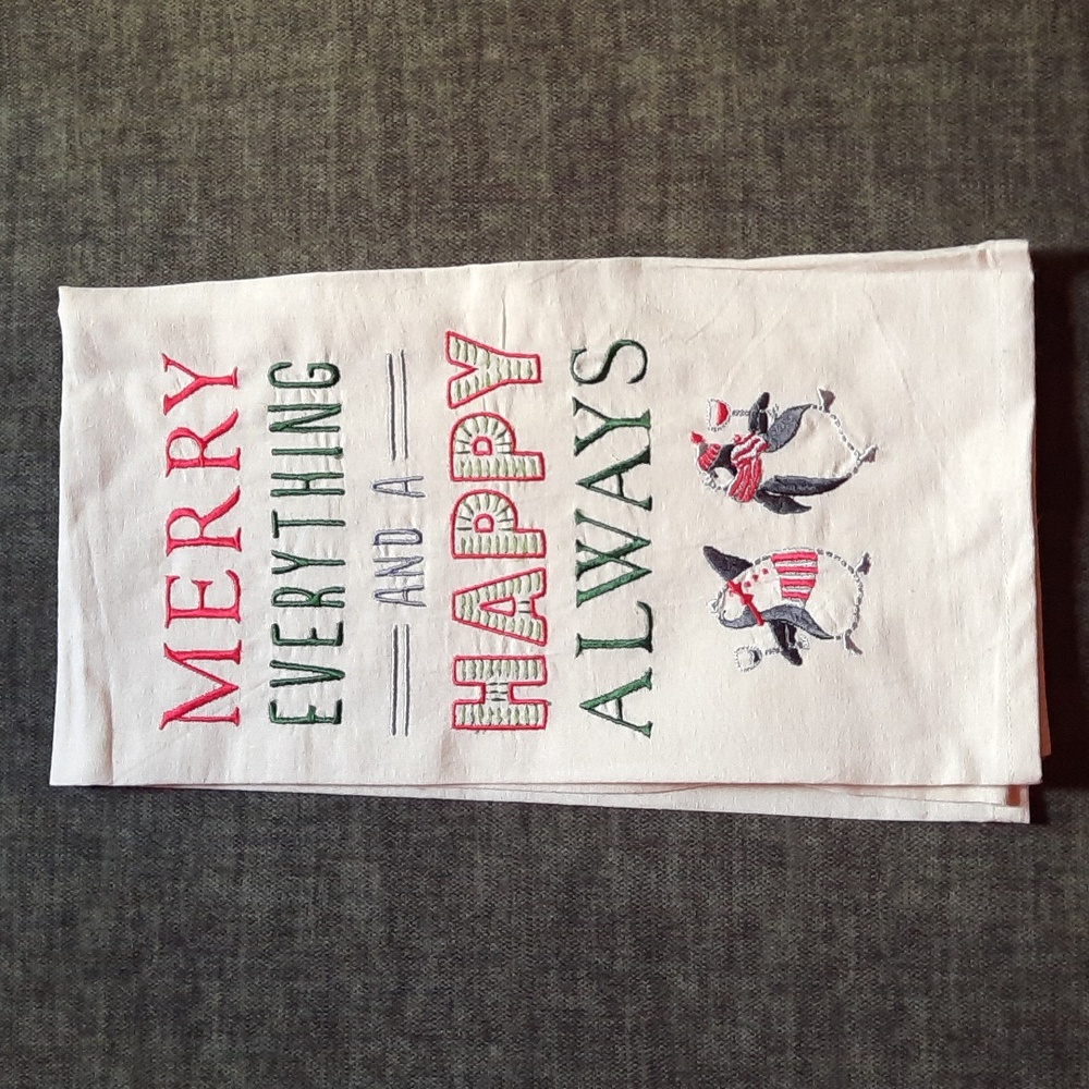 Penguins Towel Kitchen Dish Christmas Holiday Merry Everything Happy Always NWT